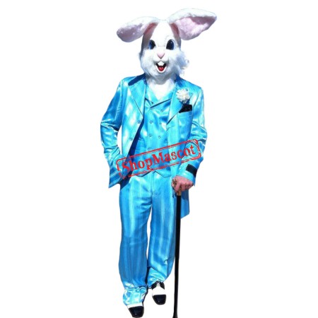 Superb Blue Suit Rabbit Mascot Costume