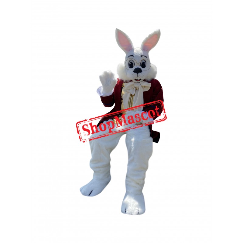 Friendly Red Suit Easter Bunny Mascot Costume