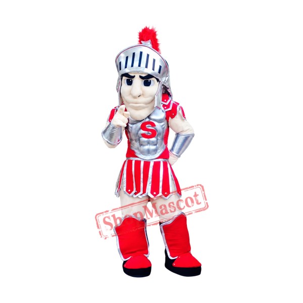 Superb Silver Red Spartan Mascot Costume