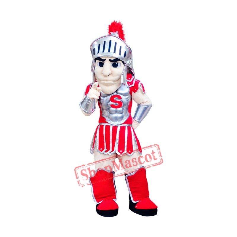 Superb Silver Red Spartan Mascot Costume Superb Silver Red Spartan Mascot Costume