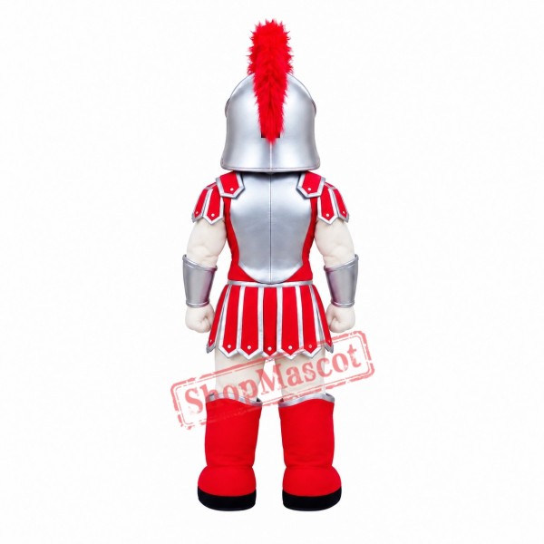Superb Silver Red Spartan Mascot Costume