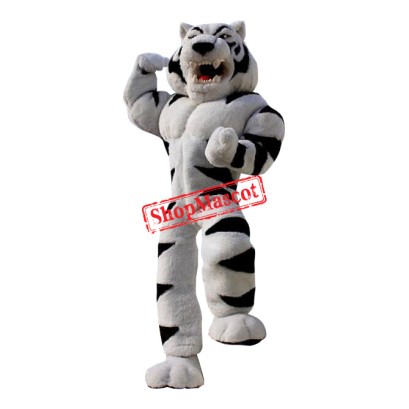 Power Muscular White Tiger Mascot Costume Power Muscular White Tiger Mascot Costume