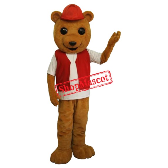 Friendly Lightweight Bear Mascot Costume With Red Suits Friendly Lightweight Bear Mascot Costume With Red Suits
