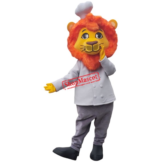 Friendly Lightweight Chef Lion Mascot Costume