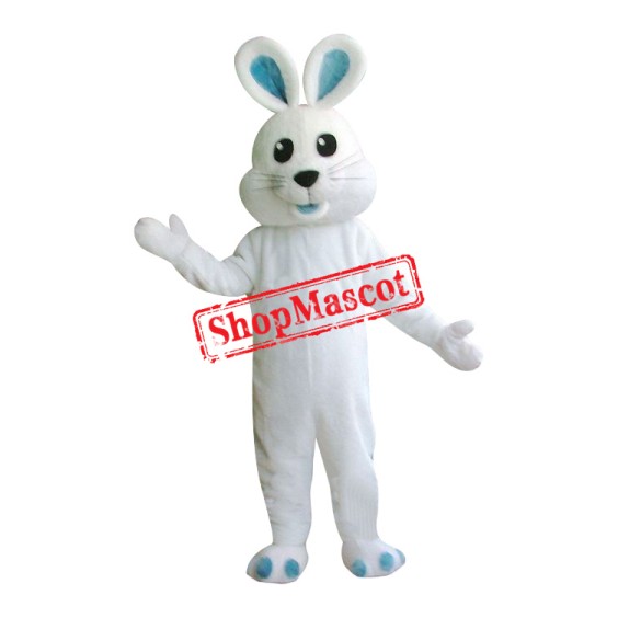 Friendly Lightweight White Blue Rabbit Mascot Costume