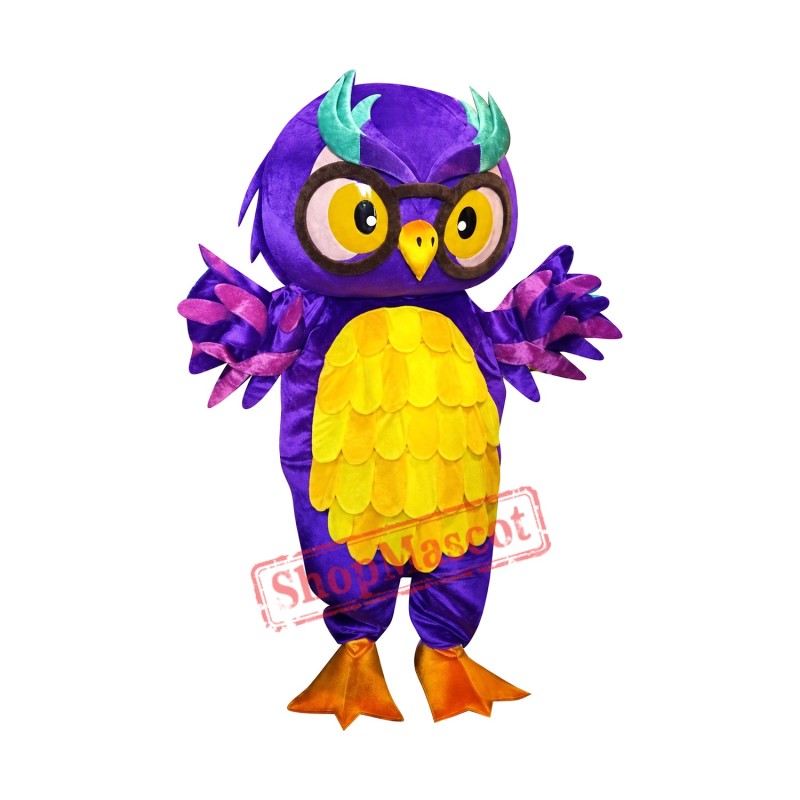 Purple Realistic Owl Mascot Costume Purple Realistic Owl Mascot Costume
