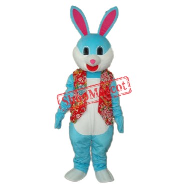 Blue Rabbit in Red Vest Mascot Adult Costume Free Shipping