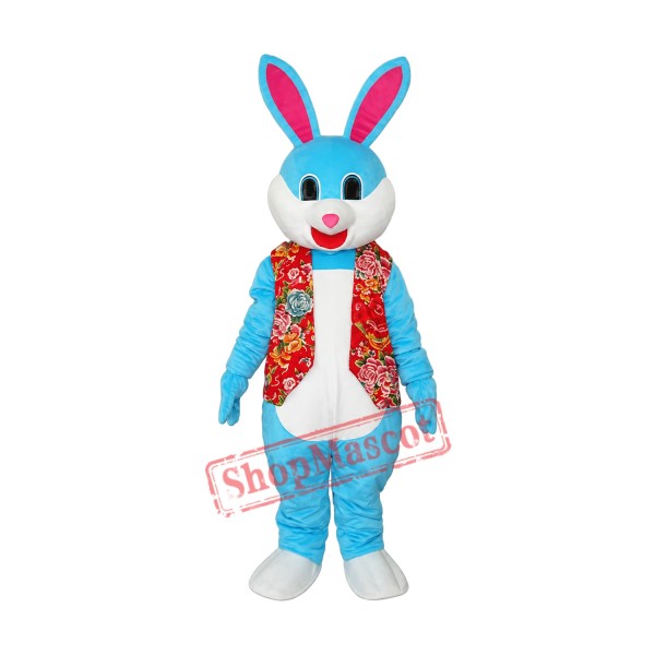 Blue Rabbit in Red Vest Mascot Adult Costume Free Shipping