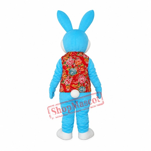Blue Rabbit in Red Vest Mascot Adult Costume Free Shipping