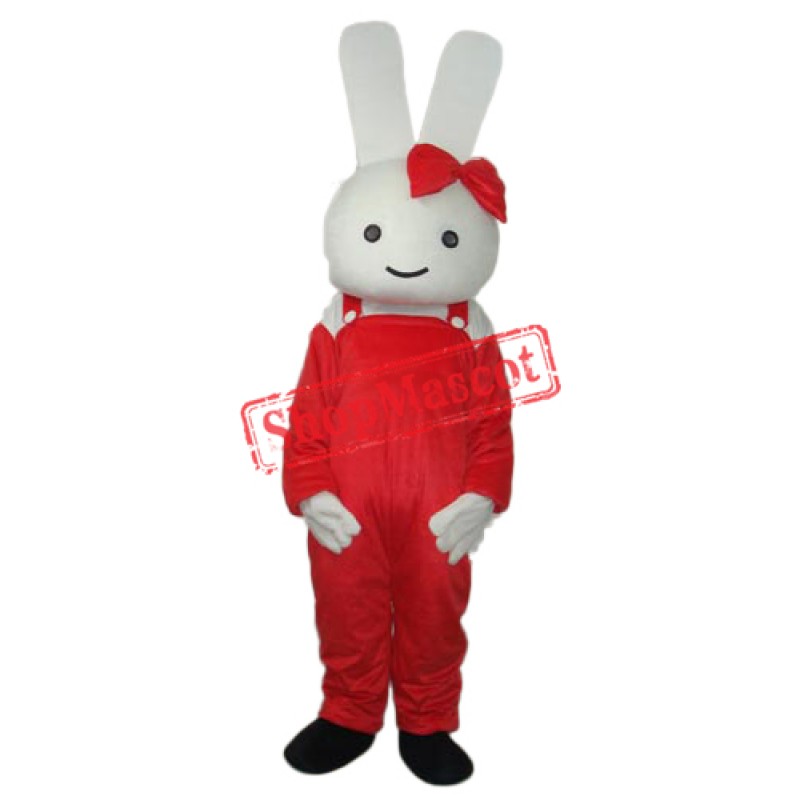 Red Overall Rabbit Mascot Adult Costume Free Shipping