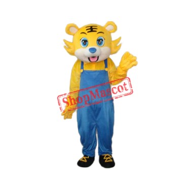 Yellow Tiger in Blue Overall Mascot Adult Costume Free Shipping