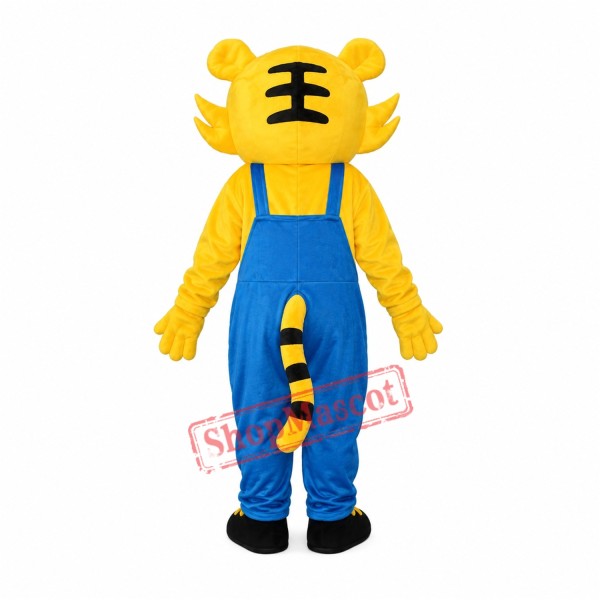 Yellow Tiger in Blue Overall Mascot Adult Costume Free Shipping Yellow Tiger in Blue Overall Mascot Adult Costume Free Shipping