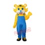 Yellow Tiger in Blue Overall Mascot Adult Costume Free Shipping