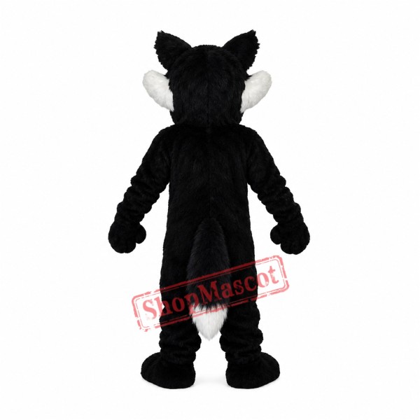Long Wool Big Black Wolf with White Belly Mascot Adult Costume Free Shipping Long Wool Big Black Wolf with White Belly Mascot Adult Costume Free Shipping