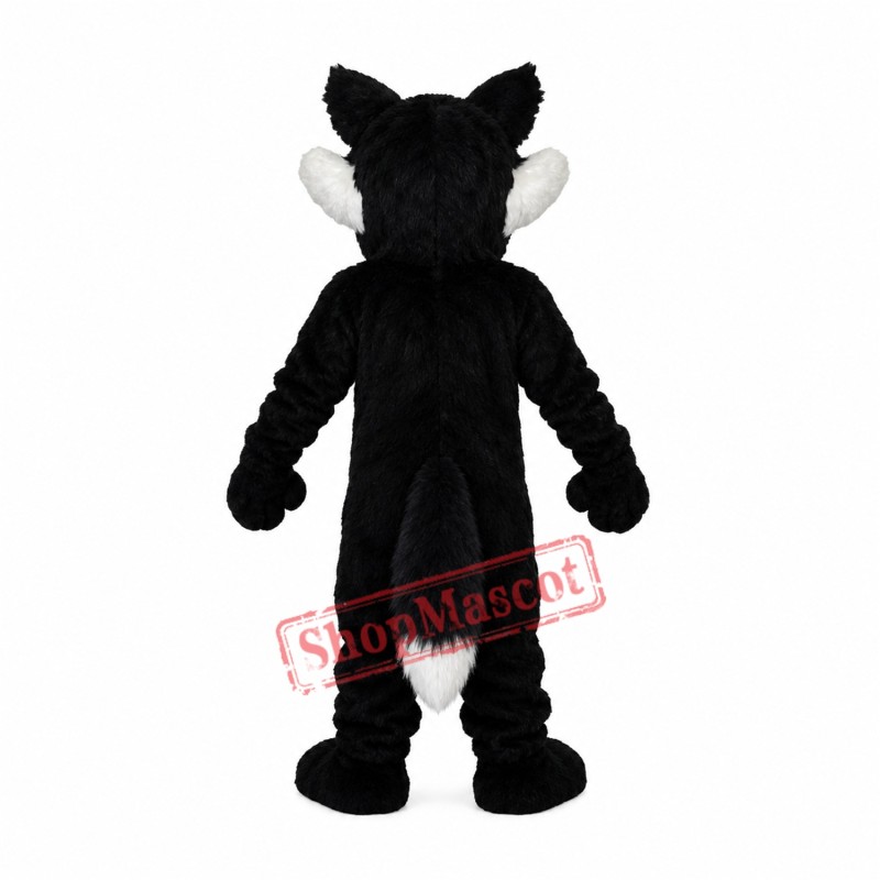 Long Wool Big Black Wolf with White Belly Mascot Adult Costume Free Shipping Long Wool Big Black Wolf with White Belly Mascot Adult Costume Free Shipping
