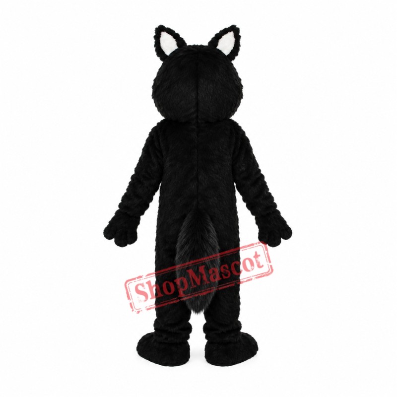 Long-haired Black Wolf Mascot Adult Costume Free Shipping