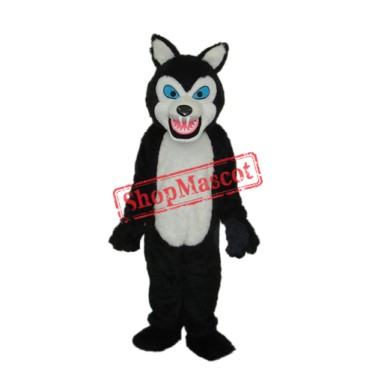 Thin Teeth Long-haired Black Wolf Mascot Adult Costume Free Shipping