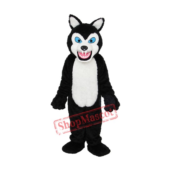 Thin Teeth Long-haired Black Wolf Mascot Adult Costume Free Shipping