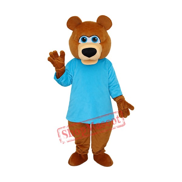 Mr.Bear in Blue T-shirt Mascot Adult Costume Free Shipping