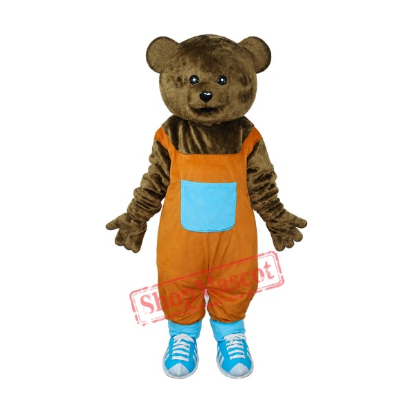 Teddy Bear in Orange Overall Mascot Adult Costume Free Shipping