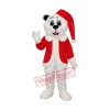 White Bear with Santa Hat Adult Mascot Costume Free Shipping