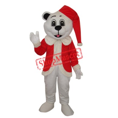 White Bear with Santa Hat Adult Mascot Costume Free Shipping