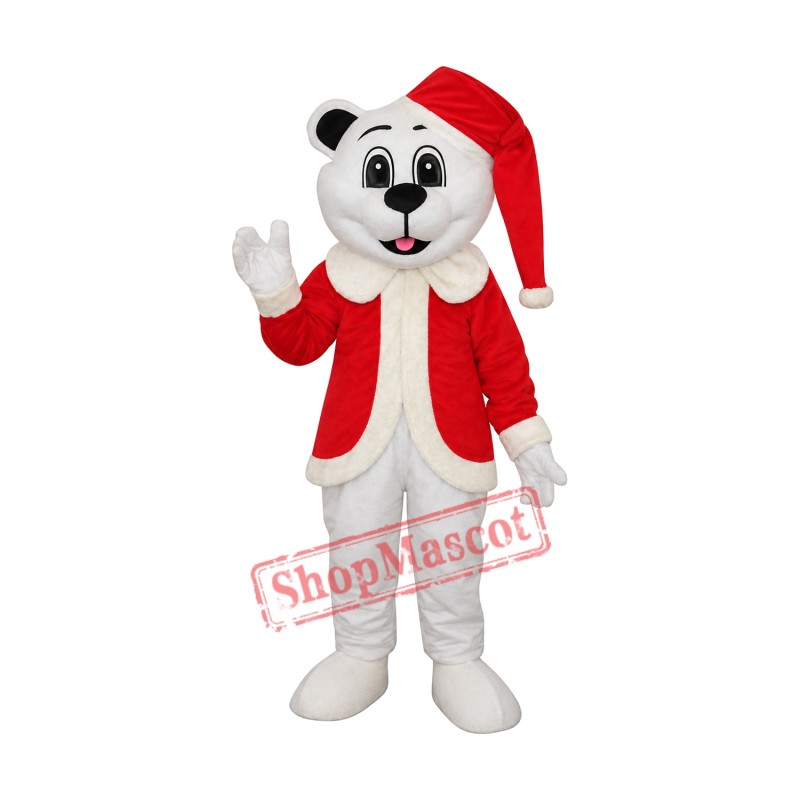 White Bear with Santa Hat Adult Mascot Costume Free Shipping White Bear with Santa Hat Adult Mascot Costume Free Shipping