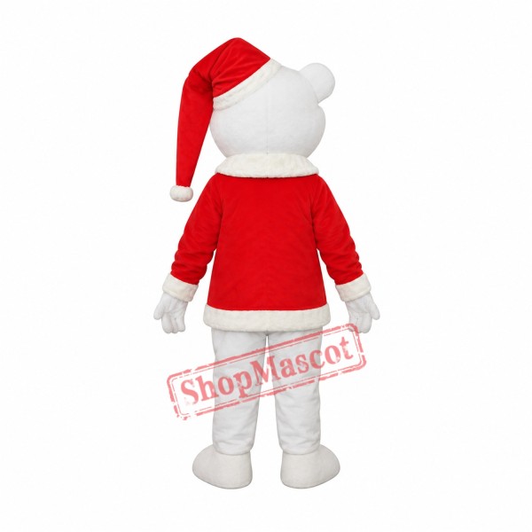 White Bear with Santa Hat Adult Mascot Costume Free Shipping