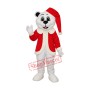 White Bear with Santa Hat Adult Mascot Costume Free Shipping