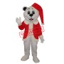 White Bear with Santa Hat Adult Mascot Costume Free Shipping
