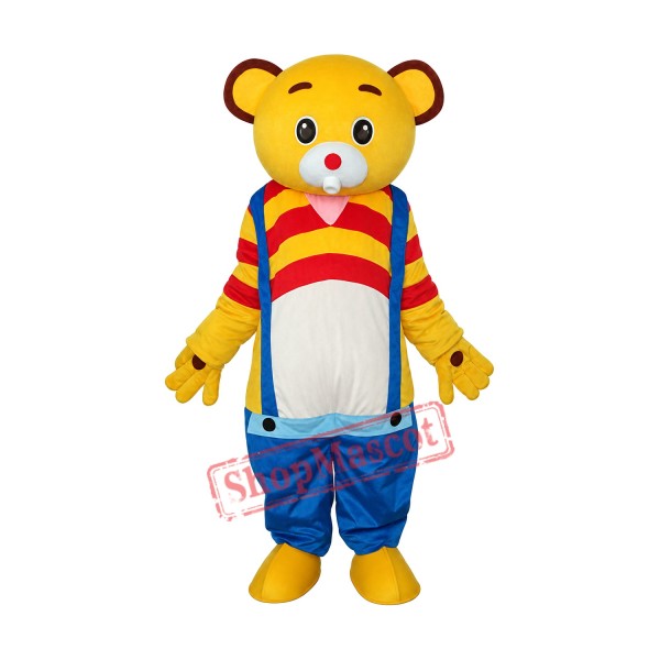 Yellow Bear Wear Blue overalls Mascot Adult Costume Free Shipping