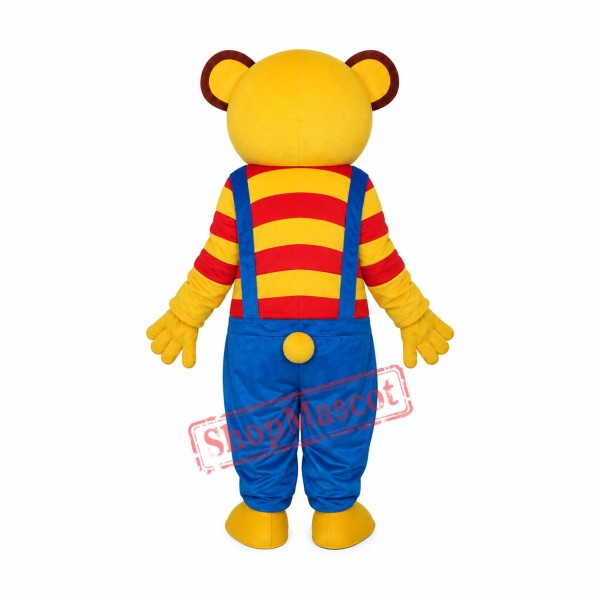 Yellow Bear Wear Blue overalls Mascot Adult Costume Free Shipping Yellow Bear Wear Blue overalls Mascot Adult Costume Free Shipping