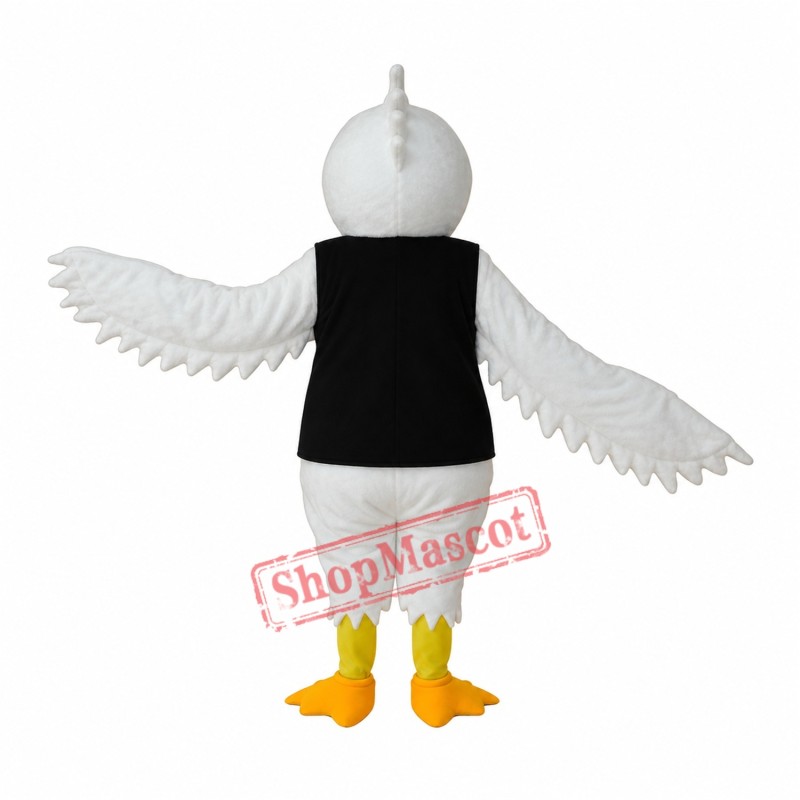 White Eagle in Black Vest Mascot Adult Costume Free Shipping