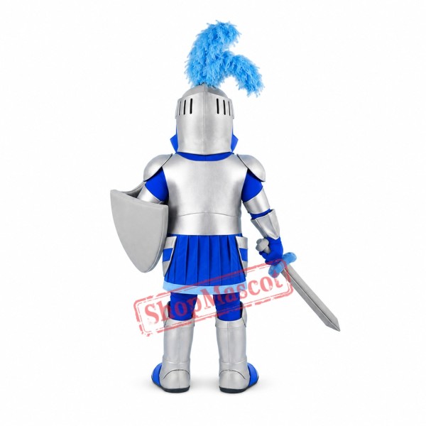 Silver & Blue Knight Mascot Costume Silver & Blue Knight Mascot Costume