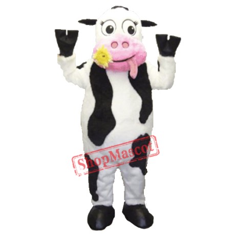 White & Black & Pink  Cow Mascot Costume