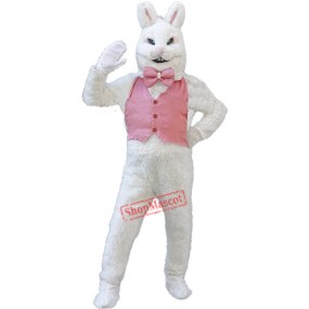 Happy White Bunny Rabbit Mascot Costume