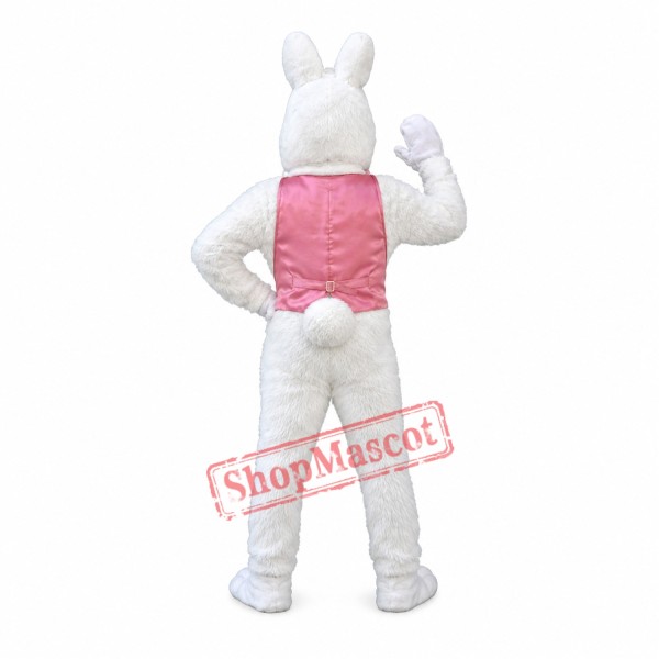 Happy White Bunny Rabbit Mascot Costume
