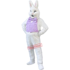 Confident White Bunny Rabbit Mascot Costume