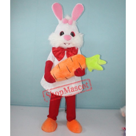 White Bunny Rabbit with Carrot Mascot Costume