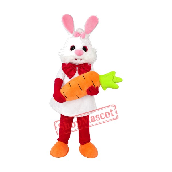 White Bunny Rabbit with Carrot Mascot Costume