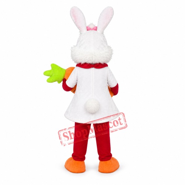 White Bunny Rabbit with Carrot Mascot Costume White Bunny Rabbit with Carrot Mascot Costume