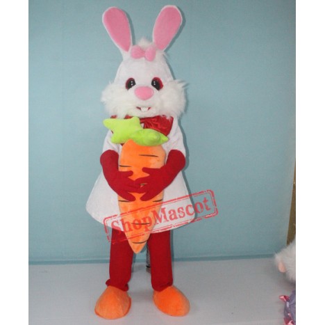 White Bunny Rabbit with Carrot Mascot Costume