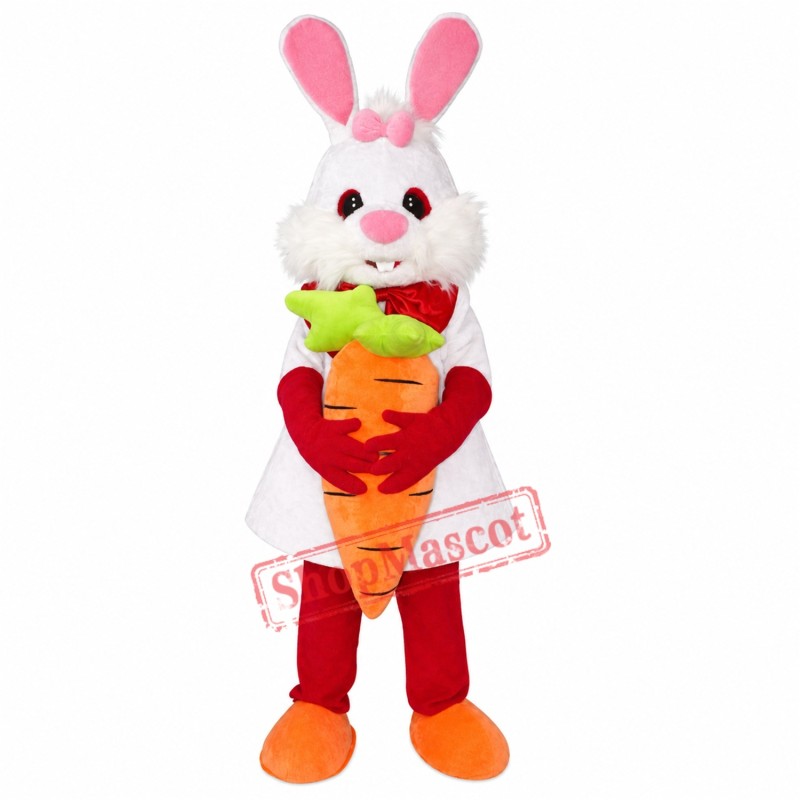 White Bunny Rabbit with Carrot Mascot Costume White Bunny Rabbit with Carrot Mascot Costume