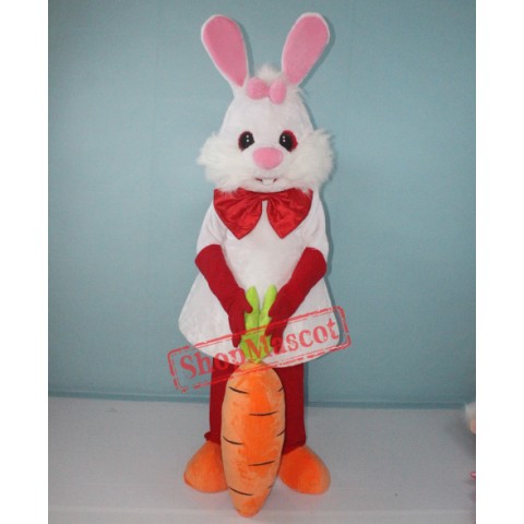 White Bunny Rabbit with Carrot Mascot Costume