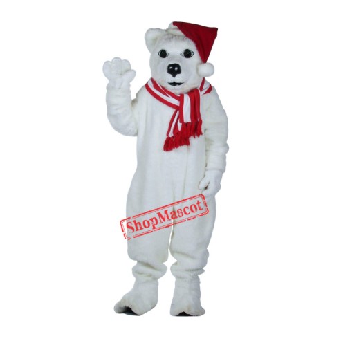 Polar Bear With Hat Mascot Costume