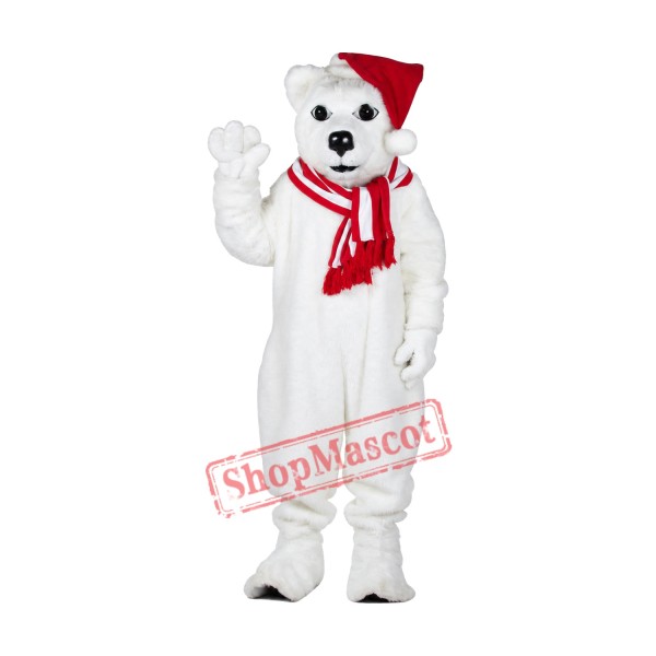 Polar Bear With Hat Mascot Costume Polar Bear With Hat Mascot Costume