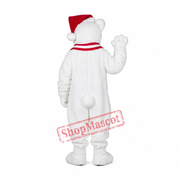 Polar Bear With Hat Mascot Costume Polar Bear With Hat Mascot Costume