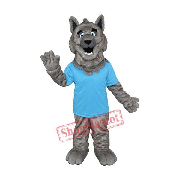 Friendly Grey Wolf Mascot Costume Friendly Grey Wolf Mascot Costume