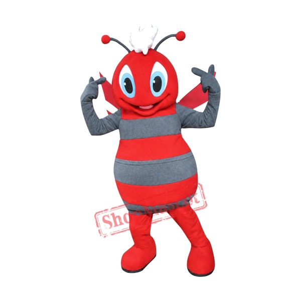 Grey & Red Bee Mascot Costume Grey & Red Bee Mascot Costume