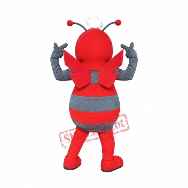 Grey & Red Bee Mascot Costume Grey & Red Bee Mascot Costume